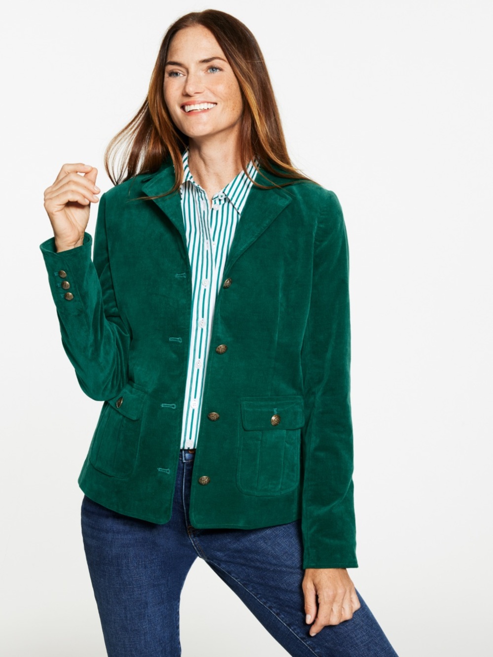 Talbots Emerald Green Corduroy Blazer Equestrian Heritage Timeless Preppy Sz 6P